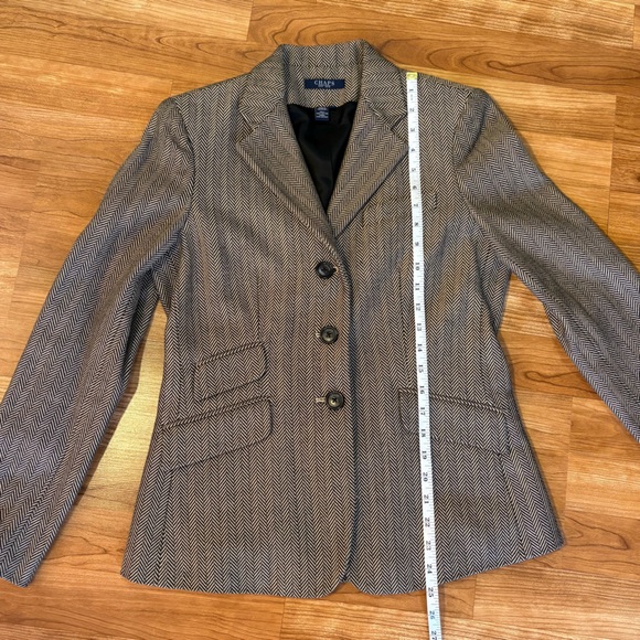 CHAPS Vintage Women’s Herringbone Cotton Blazer Black/Tan Size 4 EC Old Money - Picture 13 of 14
